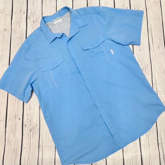 Columbia Water Resistant Fishing Shirt Blue Size Large - Picture 1 of 3
